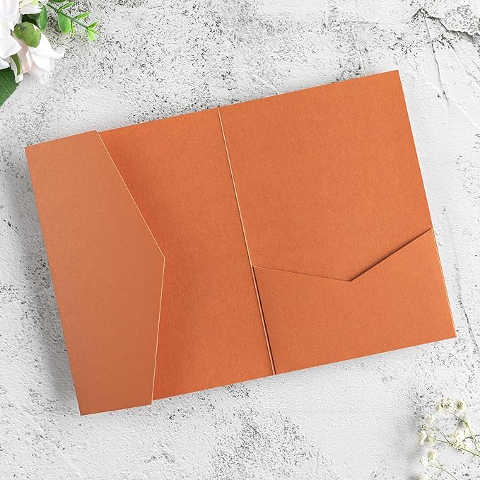 20 PCS Burnt Orange Tri-fold Laser Cut Wedding Invitation Pockets - Image 4