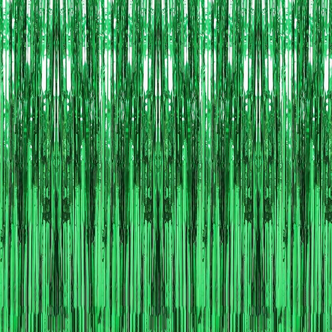 Crosize 7 Pack 3.3 x 9.9 ft Green Foil Fringe Curtains Party Decorations by Crosize