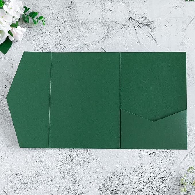 20 PCS Emerald Green Tri-fold Laser Cut Wedding Invitation Pockets - Image 3