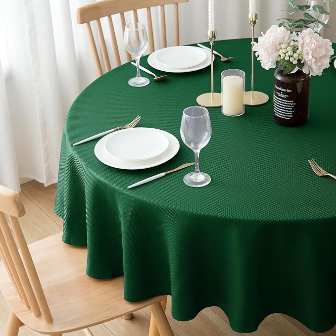 Biscaynebay Textured Fabric Round Christmas Tablecloths 70", Hunter Green Water - Image 6