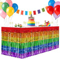 2 Pack Rainbow Table Skirts, 29x108" Metallic Foil Tinsel Fringe Table Skirts by Unknown