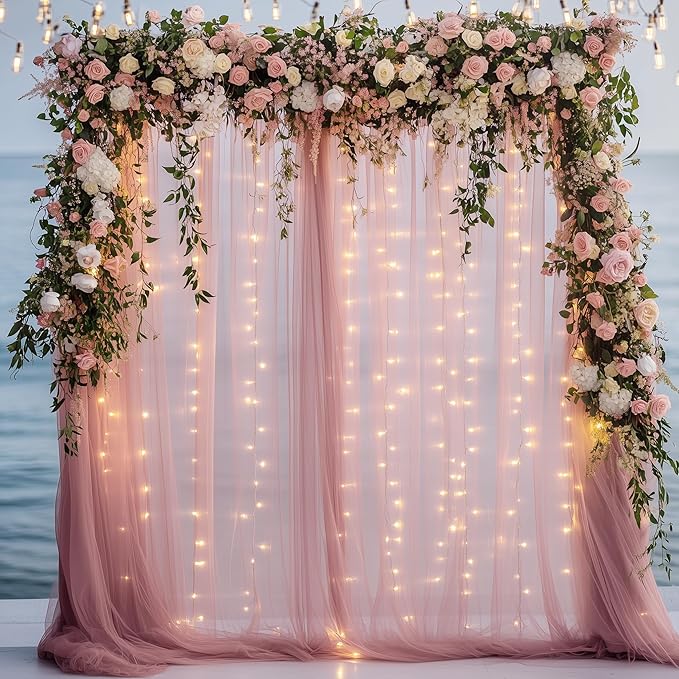 Fomcet Dusty Rose Tulle Backdrop Curtains by Fomcet