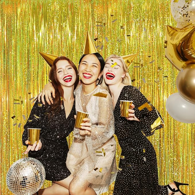 GOER 6.4 ft x 8.2 ft Metallic Tinsel Foil Fringe Curtains, Graduation - Image 5