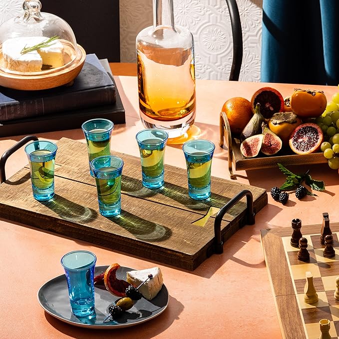 M&N HOME Blue Colored Glass Shot Glasses, 2 Oz Set of 6 - Image 3