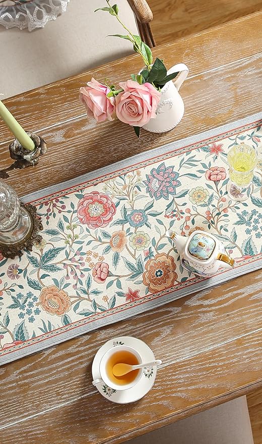 Floral Printed Table Runner for Table, Decorative Linen 87 Inches Long Table - Image 8