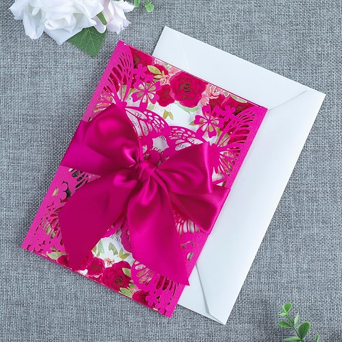 20 PCS 5.12x7.2 Butterfly Quinceanera Invitation, Laser Cut Wedding Invitation - Image 3