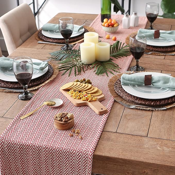 DII Woven Basic Tabletop Collection Chevron Table Runner, Tango Red - Image 3