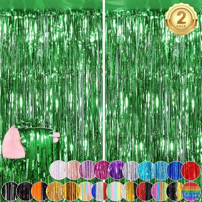 Green Fringe Curtain Party Streamers 2Pack 3.3 x 8.3 Ft Foil Fringe Backdrop by UWPVOWSR