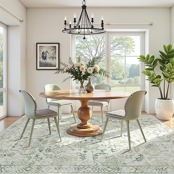 Beige Green Area Rugs 6x9 for Living Room, Washable Vintage Rugs for Bedroom - Image 4