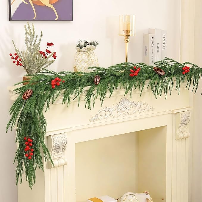 Christmas Decorations Artificial Norfolk Pine Garlands 6FT 2Pcs, Real Touch - Image 8