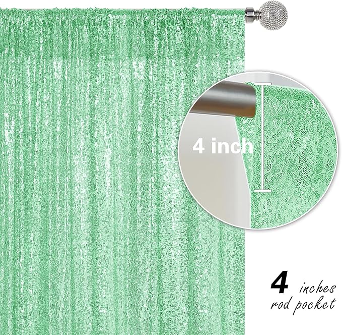 Mint Green Sequin Backdrop Curtain 2 Pieces 2FTx8FT Glitter Photography Backdrop - Image 5