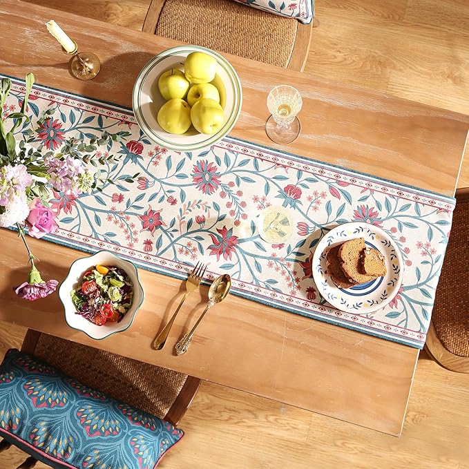Farmhouse Berry Red Floral Table Runner - Image 8
