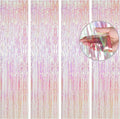 BTSD-home 4 Pack Iridescent Backdrop Transparent Clear Foil Fringe Curtain by BTSD-home