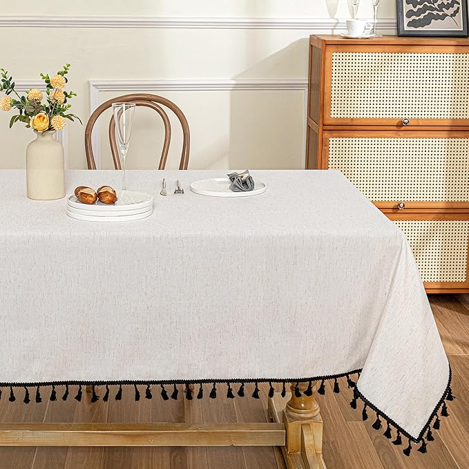 MYSKY HOME Table Cloth 60x60 in Rectangle Table, Heavy Duty Cotton Tassel Linen by MYSKYHOME