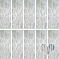 10 Pack Silver Backdrop Curtain 3.2ft x 8.2ft Metallic Tinsel Foil Fringe by Ohiyoo