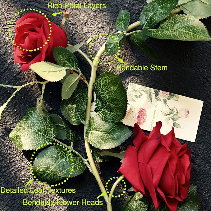 FiveSeasonStuff Classic Red Artificial Silk Roses Flower Garland, Bendable - Image 3