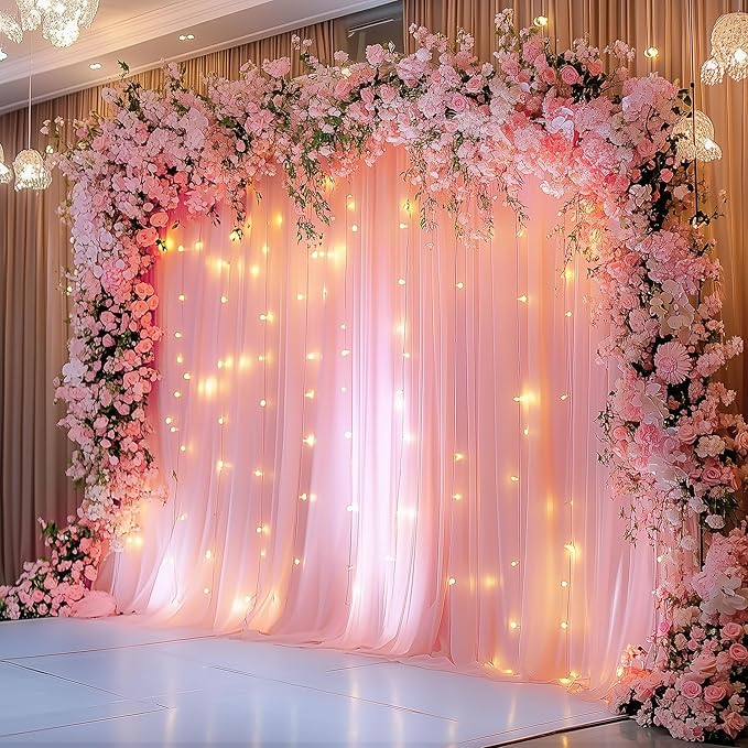 Fomcet Peach Tulle Backdrop Curtains - Image 6