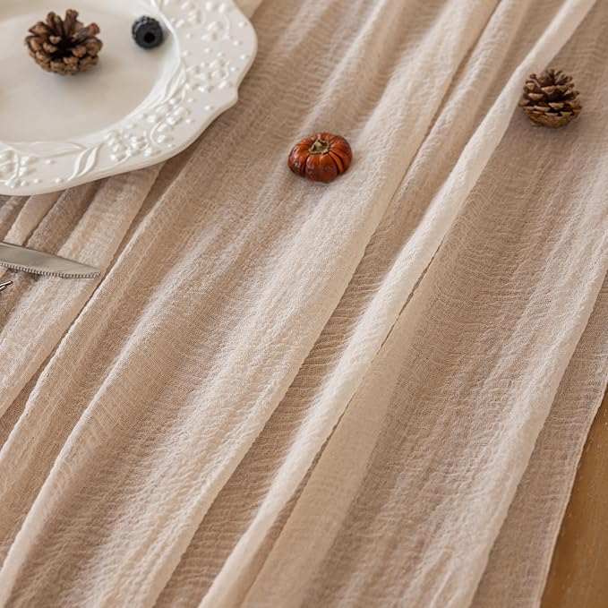 6Pcs Beige Gauze Rustic Cheesecloth Table Runner 120 Inch 10 FT - Image 4