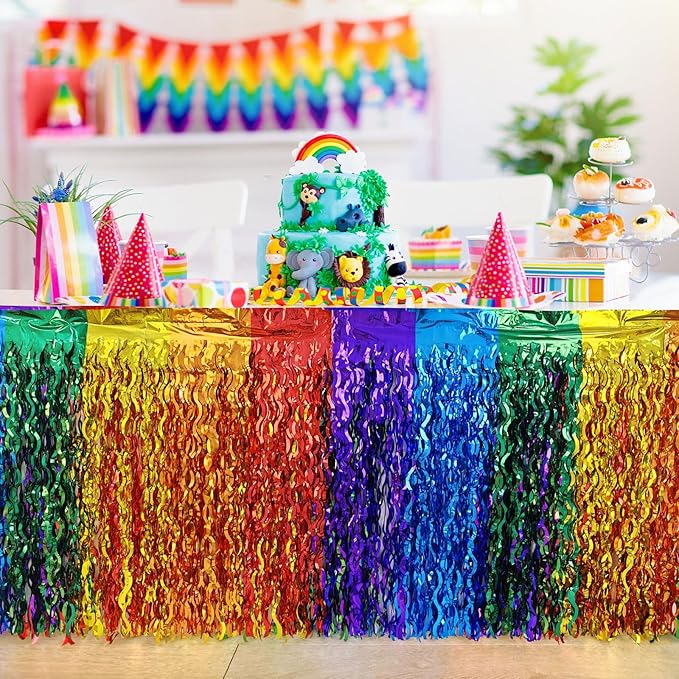 CCINEE 4 Packs Foil Fringe Table Skirt - Image 2