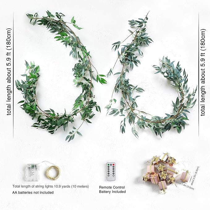 Artificial Willow Garland with Battery String Lights & Pink Gift Box Ornaments - Image 5