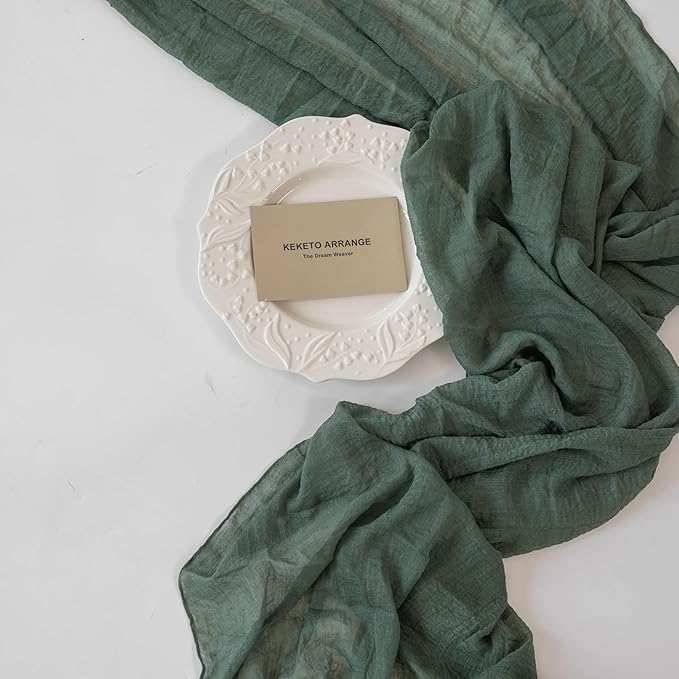 Forest Green Gauze Rustic Cheesecloth Table Runner 120 Inch 10 FT - Image 5