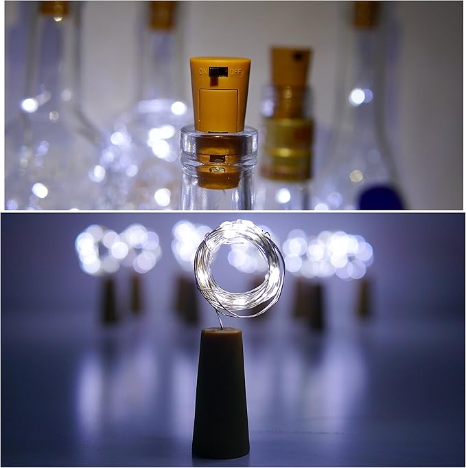 Wine Bottle Lights with Cork, 10 Pack Battery Operated LED Cork Shape Silver - Image 5