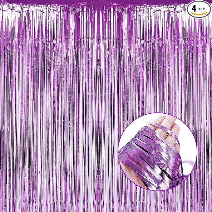4 Pack Light Purple Foil Fringe Curtain Backdrop, 3.28Ft x 8.2Ft Metallic by Unknown