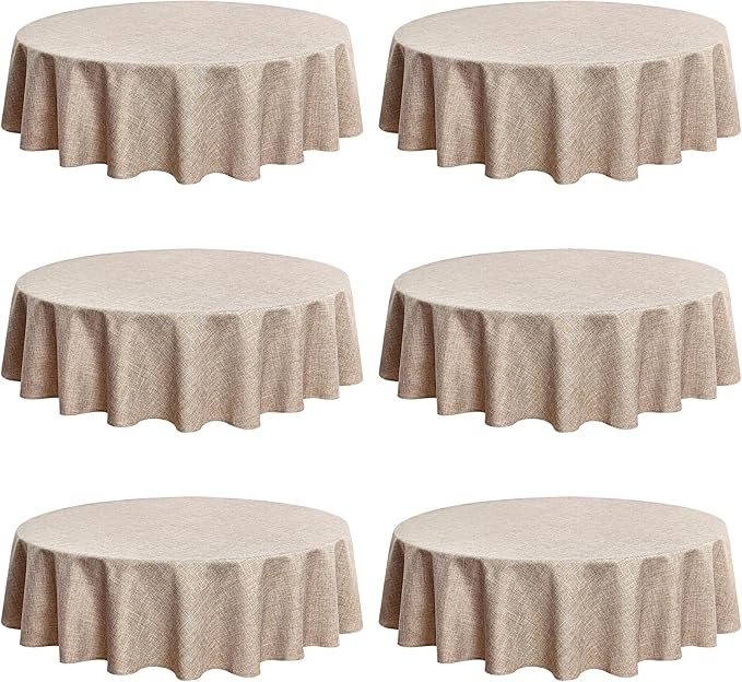 Fitable Faux Linen Round Tablecloths 90 Inch, 6 Pack by Fitable