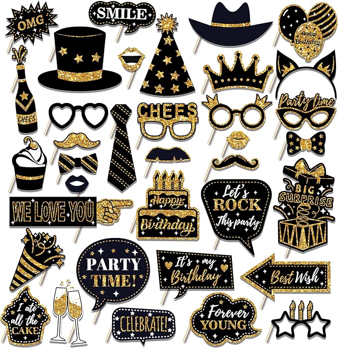 36 PCS Birthday Photo Booth Props Party Supplies Holiday Picture Decorations by Qiuboluny