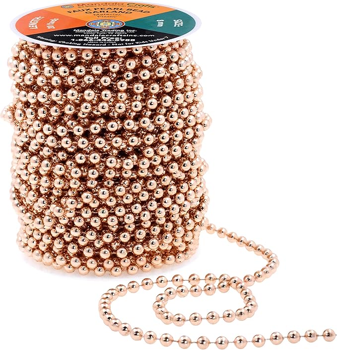 Mandala Crafts 8mm Faux Rose Gold Pearl Beads Roll - Image 2