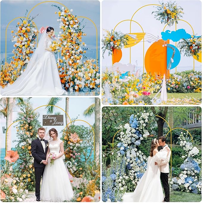 Wokceer Wedding Arch Backdrop Stand Set of 3 Gold Metal Wedding Arch Stand - Image 3