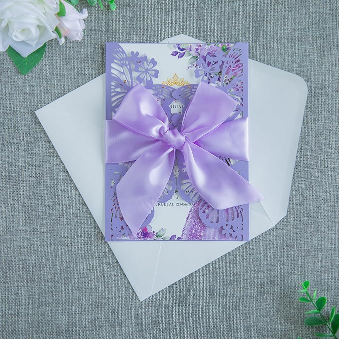 20 PCS 5.12x7.2 Butterfly Personalized Quinceanera Invitation, Customized XV - Image 6