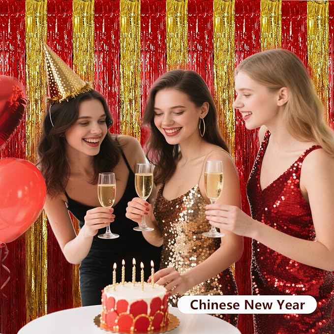 BEISHIDA Red Gold Door Streamers Backdrop Foil Fringe Tinsel Party Streamers - Image 5