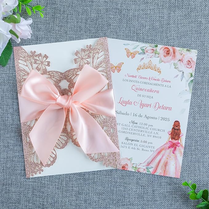 20 PCS 5.12x7.2 Butterfly Personalized Quinceanera Invitation, Customized XV - Image 2