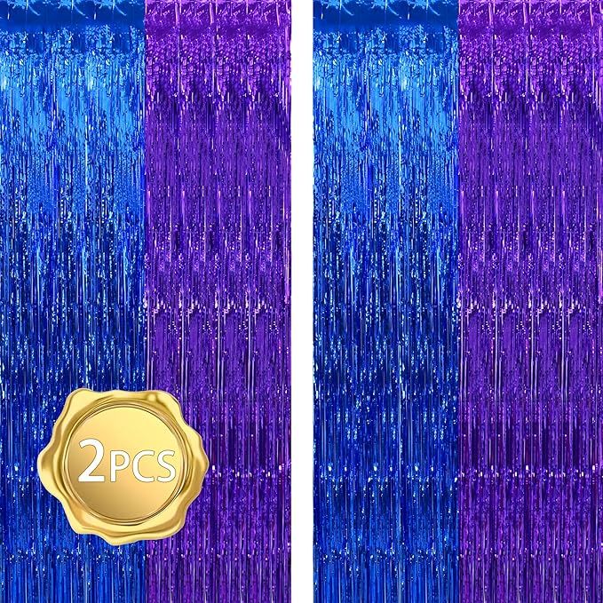 BEISHIDA 2Pcs Blue Purple Door Streamer Light Blue Purple Backdrop Foil Fringe by Beishida