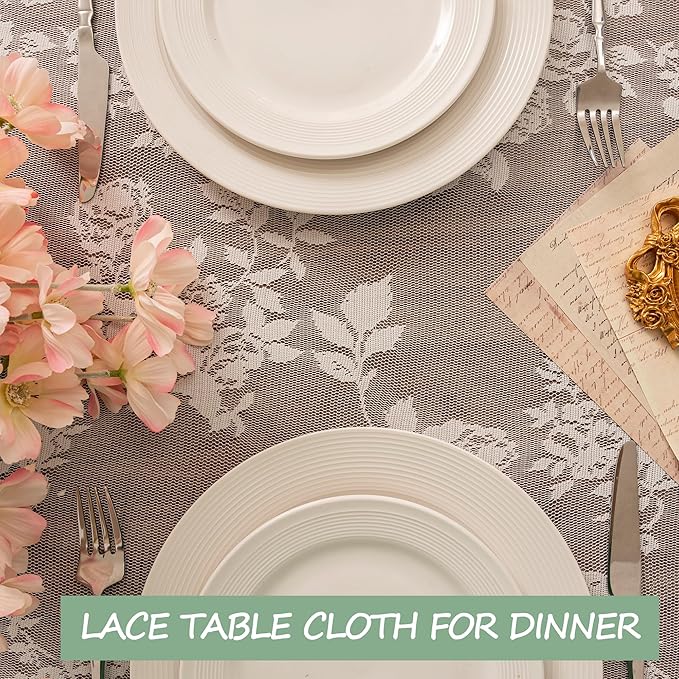 Jayla White Lace Tablecloth for Rectangular Tables, Vintage Style Wedding Table - Image 5