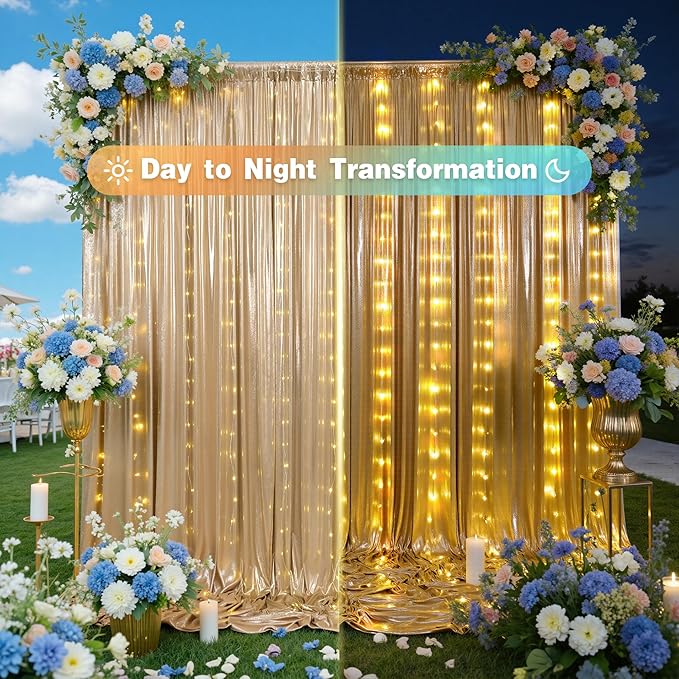 PartyVillage 10x10FT Champagne Gold Sequin Backdrop Curtain - Image 8