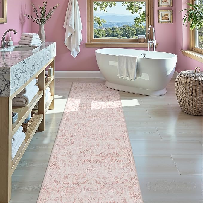 Pink 3x10 Runner Rug for Hallways Bed Side Kitchen, Boho Washable Distressed - Image 3