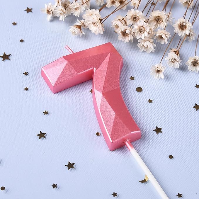 PHD CAKE 2.76 Inch Crystal Pink 7 Number Birthday Candles, Cake Number Candles - Image 2