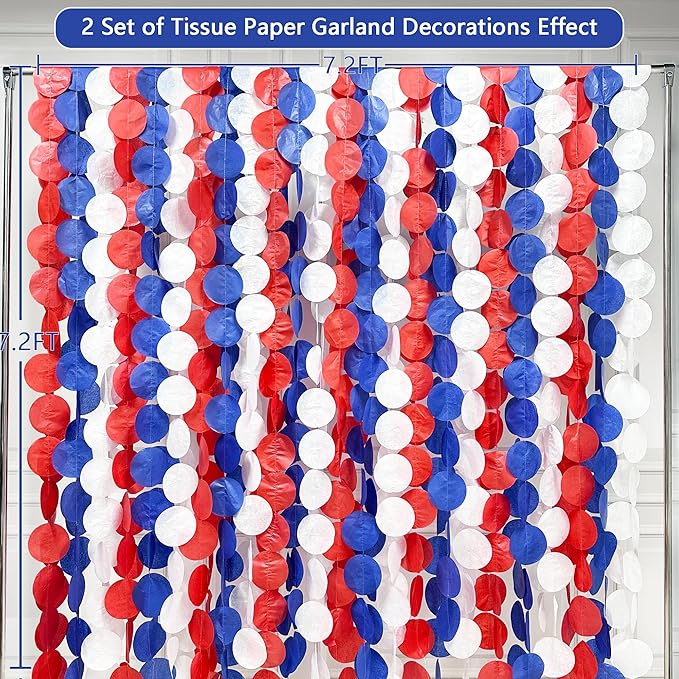 192Ft Royal Blue Red White Party Decorations Big Circle Dots Tissue Paper - Image 3