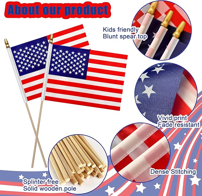 12Pcs 8×12 Inch Small American Flags on Stick Mini USA Flags US Handheld Flag - Image 3