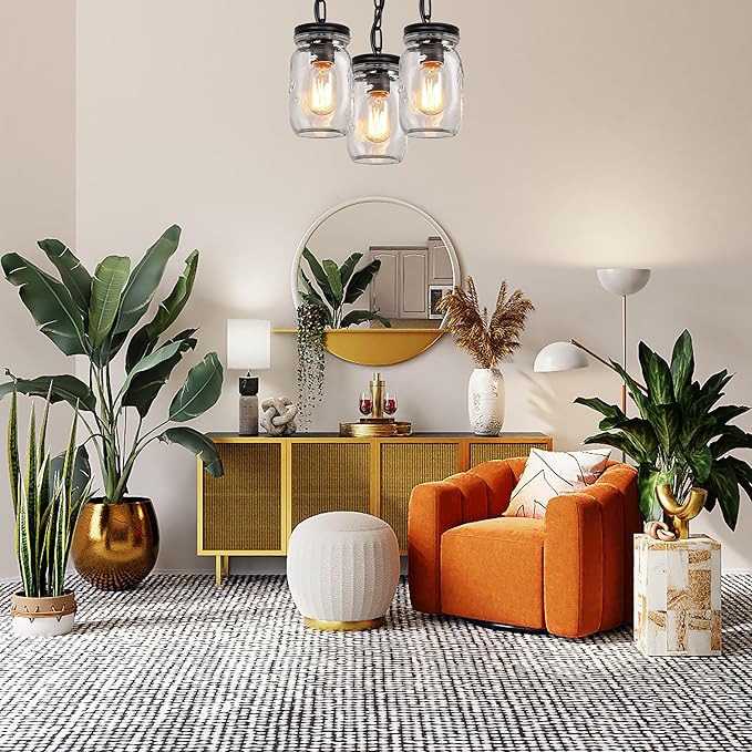 Glass Mason Jar Light Fixtures, 3-Lights Pendant Ceiling Lights Flush Mount - Image 2