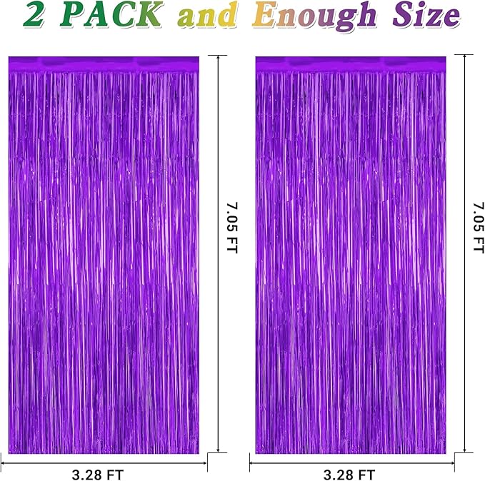 2 Pack Backdrop Curtains, 3.28 FT x 7.05 FT Purple Tinsel Backdrop, Metallic - Image 2