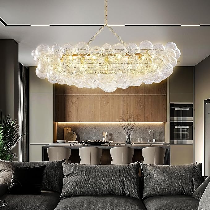 Nordic Bubble Ball Swirled Glass Chandelier 50 inch Rectangular Island Light - Image 6