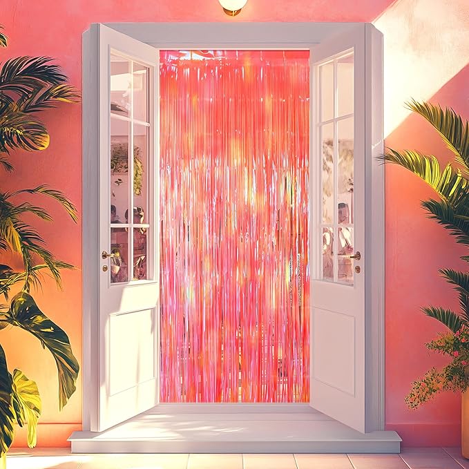 2 Pack Orange Party Streamers Backdrop Curtains, 3.3x8.2ft Holographic Tinsel - Image 7