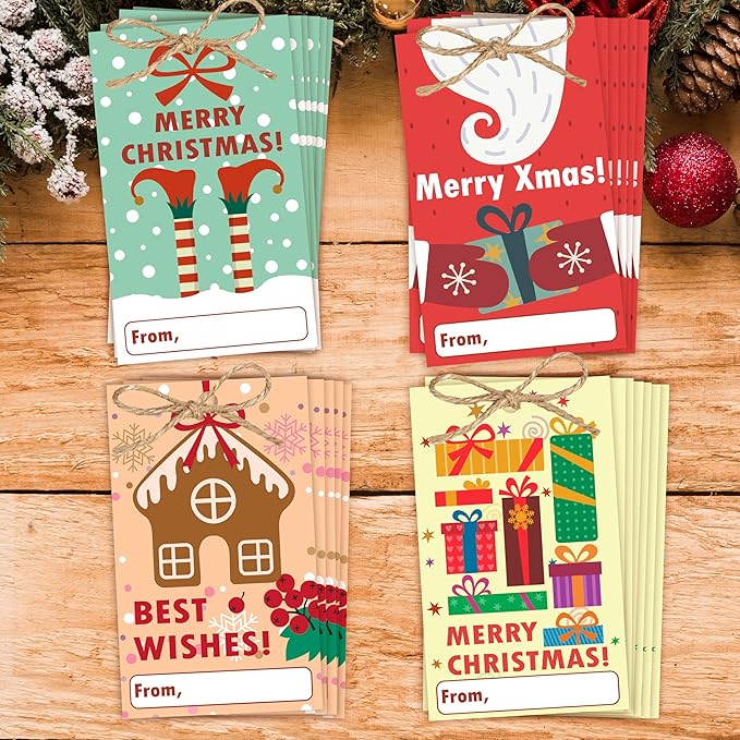 40 Pcs Christmas Gift Tags, 2.1"×3.5" Merry Xmas Paper Tags by HandEasy