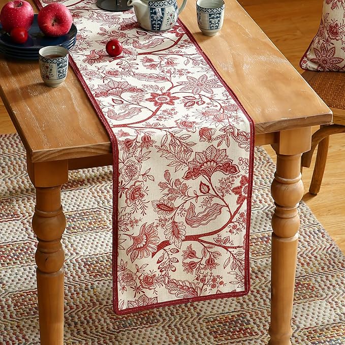 ISAENNE Designer Chinoiserie Elegant Linen Extra Long Table Runner 118 Inches - Image 2