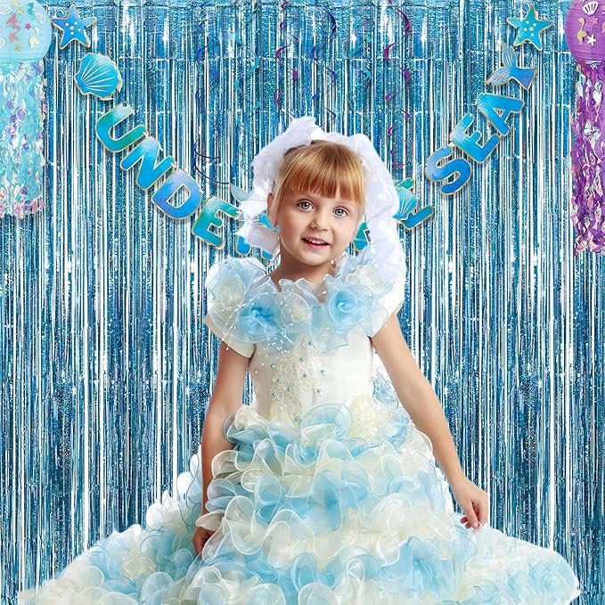 Blue Tinsel Curtain Party Backdrop - Image 5