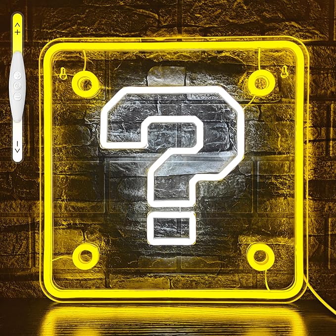 Question Block Neon Sign, Question Square Led Mario Neon Light USB Powered Led by JIARODEYLEDNEONSIGN