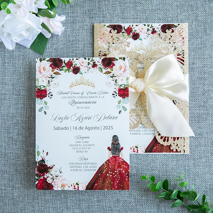 20 PCS 5.12x7.2 Butterfly Personalized Quinceanera Invitation, Customized XV by FEIYI